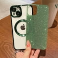 thumbnail image 4 of Compatible with iPhone 13 Magnetic Glitter Case, Luxury Plating Cute Bling Clear Phone Case, Compatible with MagSafe for Women Girls with Camera Protector Back Cover - Green, 4 of 10