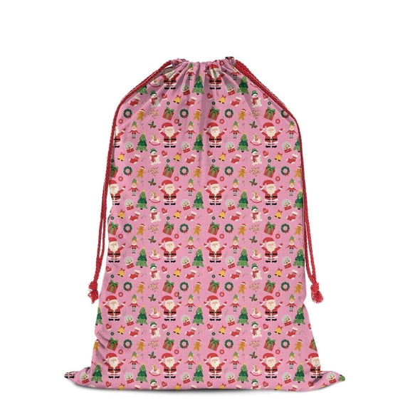 Christmas Bags Drawstring,Pink Christmas Santa and Tree Pattern Large Xmas Christmas Gift Bags,Reusable for Xmas and New Year Party Favors and Supplies,27.6" X 19.7"