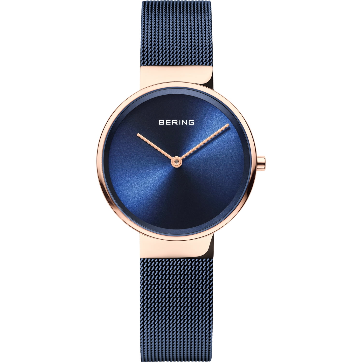 BERING BERING Classic Polished Rose Gold Blue Stainless Steel Mesh