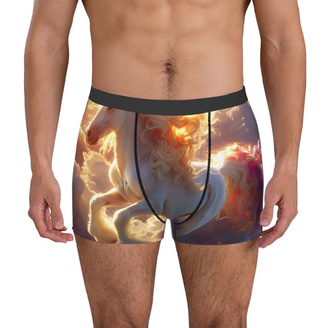 Balery Rainbow Cloud White Horse Calzoncillos bóxer para hombre, ropa interior de algodón suave y transpirable con cinturilla de nailon-X-Large