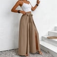 thumbnail image 6 of Women's High Waisted Wide Leg Pants Elegant Tie Waist Palazzo Trousers with Side Slits Casual Loose Fit Work Office Dress Pants, 6 of 6
