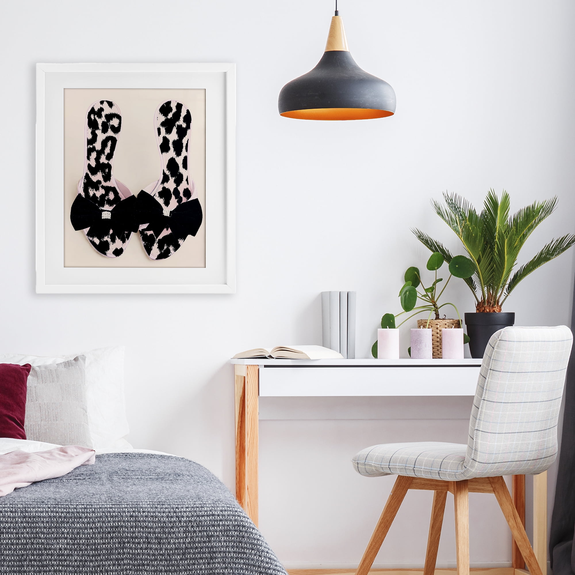 Cat Walk Spotted Shoes White Framed Print Under Glass, design by Annabelle Hall