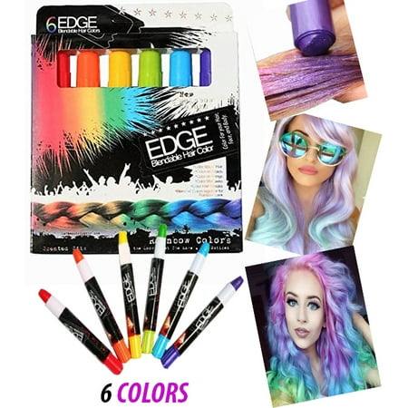 Hair Chalk Rainbow Edge Stick Blendable HAir Color With Scents, 6 Colorful Hair Chalk Pens Edge Chalkers. For Halloween, Party, Christmas, Fun Temporary Hair Chalk For Girls, Teens, Adults, or