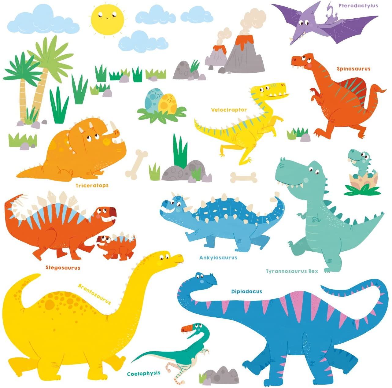 DW1703 Colourful Dinosaur Kids Wall Decals Wall Stickers Peel and
