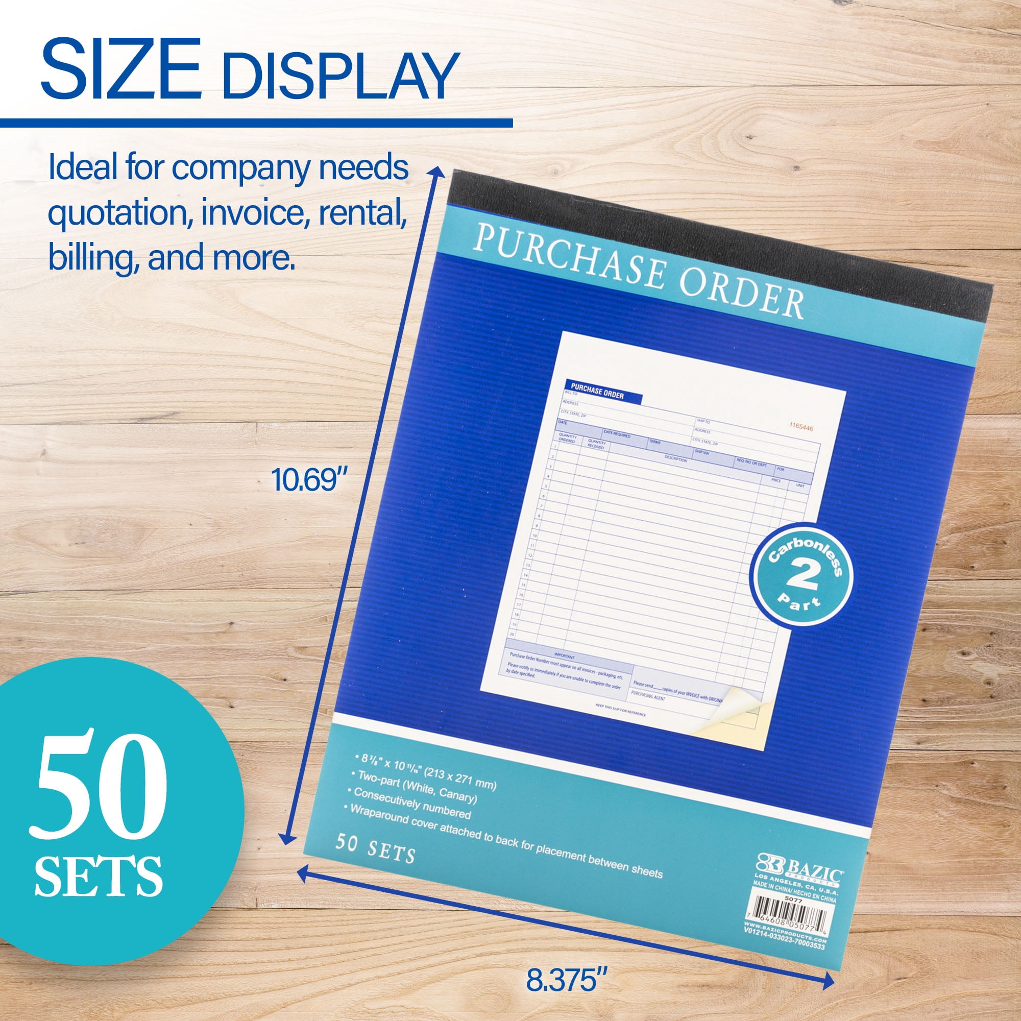 BAZIC Purchase Order Book, 30 Sets 8 3/8"x10 11/16" 2-Part Carbonless, 4-Pack