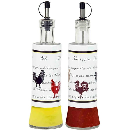 - Home Basics 2-Piece Rooster Glass Oil and Vinegar Cruet Set, 11 Ounces, White