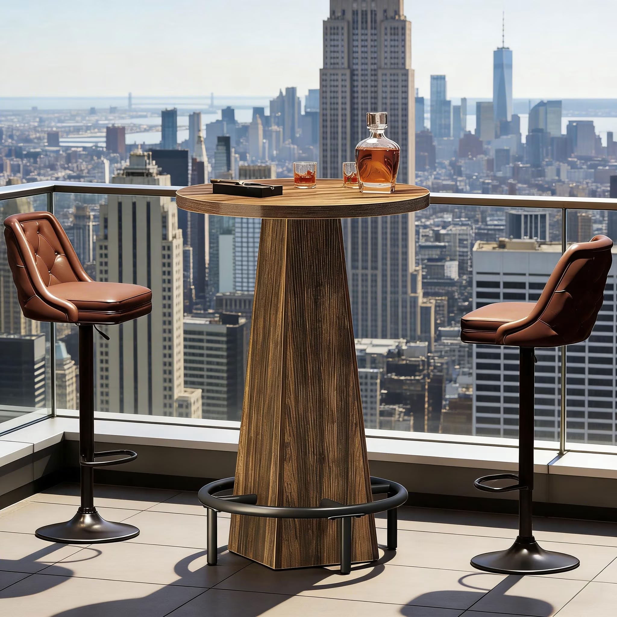 MAYEERTY Round Bar Table, Modern Bistro Pub Table with Footrest for Home Bar Living Room