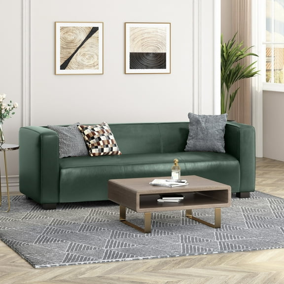 Christopher Knight Home Minimalist 70” PU Leather 3 Seater Sofa Couch, Solid Wood legs, Green