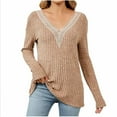 thumbnail image 2 of Lilgiuy Women's Winter Casual Solid Color V-neck Long-sleeved Knitted Strip Loose Sweater Top for Travel Vacation Holiday, 2 of 5