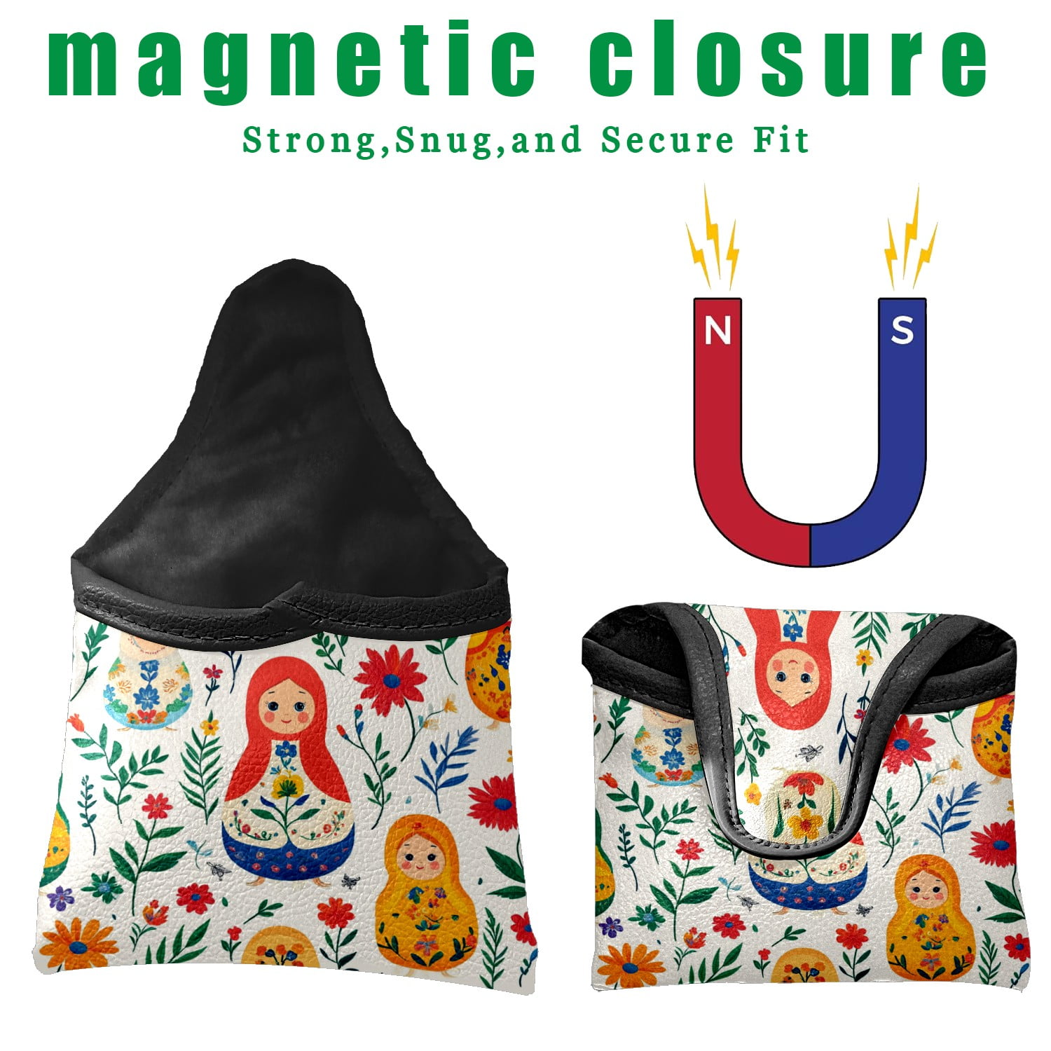 Golf Mallet Putter Cover Premium Leather Waterproof Golf Putter Head Cover with Magnetic Closure Russian Doll