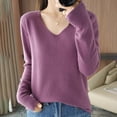 thumbnail image 2 of GigrtiJin Womens Solid Color Knitted Sweater V-Neck Long Sleeved Casual Thin Sweaters Top Comfy Warm Pullover Blouse, 2 of 4