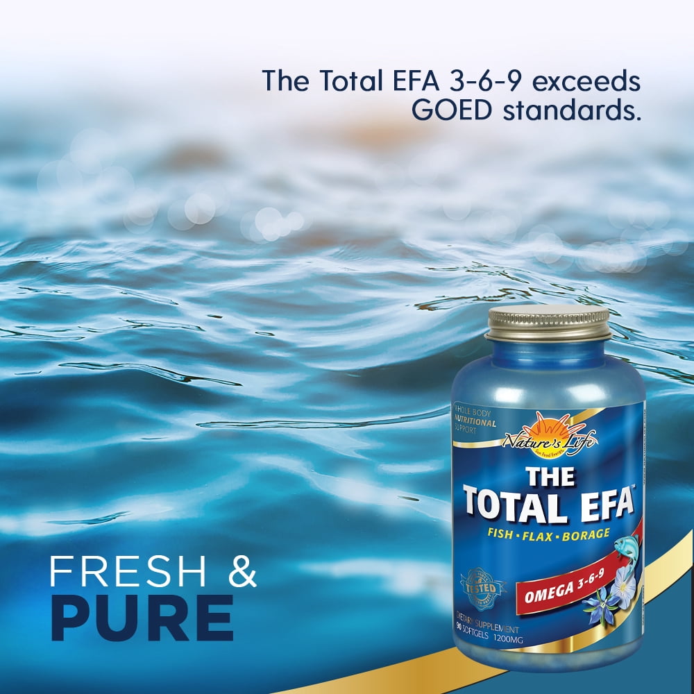Nature's Life The Total EFA Fish Oil w/ Organic Flaxseed & Borage Oils | 1200 mg | Skin, Heart & Memory | 90 Softgel