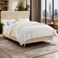 thumbnail image 5 of Gewnee Queen Size Bed Frame with Button Tufted Headboard,Upholstered Platform Bed Frame with Adjustable Headboard,Box Spring Required.Beige, 5 of 7