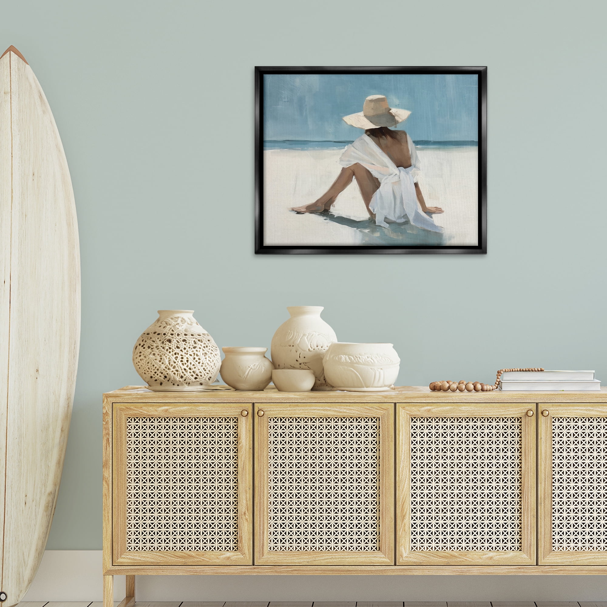 Stupell Industries Ocean Dream Woman People Painting Black Floater Framed Canvas Art Print Wall Art, 31 x 25