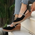 thumbnail image 3 of Womens Wedge Sandals Espadrilles Closed Toe Slingback Elatic Strap Comfortable Casual Platform Lightweight Summer Walking Shoes Black Size 8.5, 3 of 6
