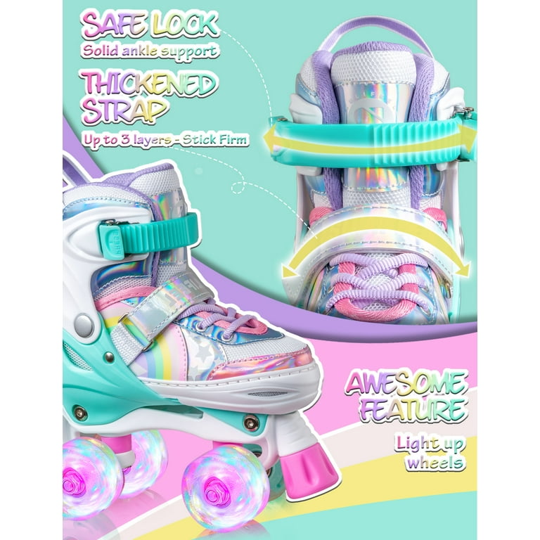 SULIFEEL Rainbow Roller Skates for Kids Size J13 with Adjustable