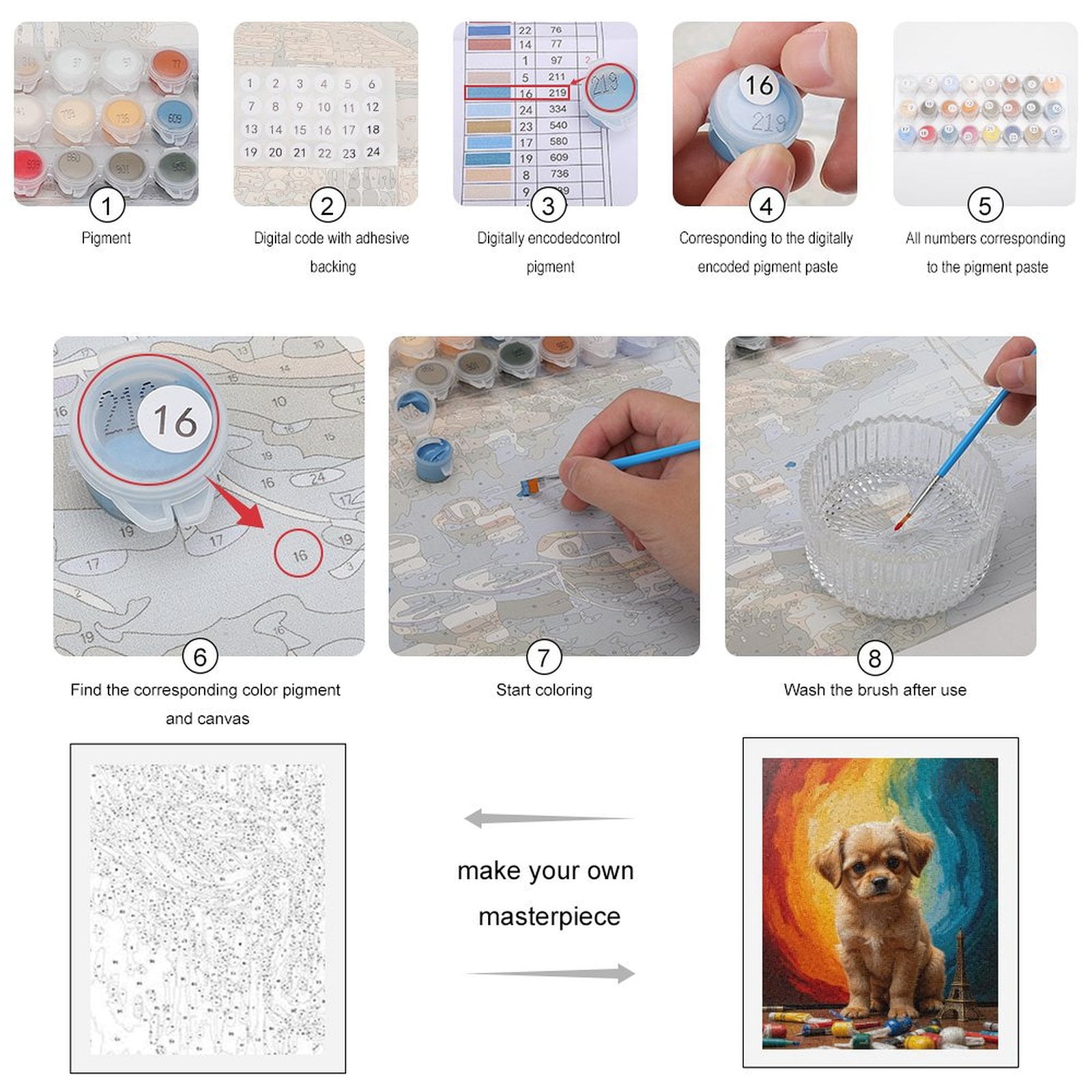 Paint By Numbers Kit for Adults Beginner - Cute Puppy Art Paris Colors DIY Canvas Painting Kits for Adults, Frameless Paint By Number for Adults for Home Wall Decor 16x20 Inch