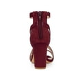 thumbnail image 2 of BLISSFUL STEP Women Crisscross Ankle Strap Block Heel Sandals Burgundy 6, 2 of 7