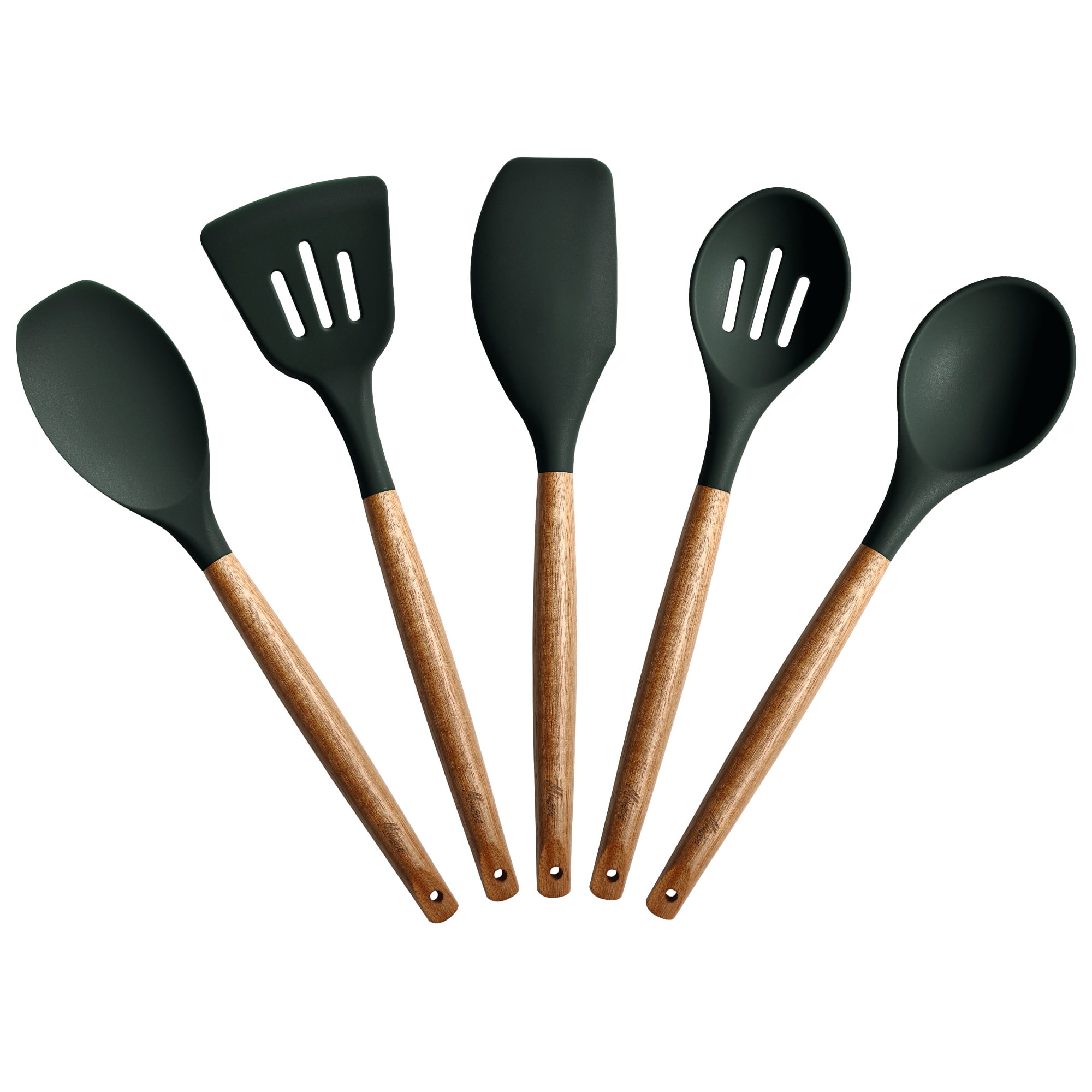 AJOYOUS 12Pcs Khaki Silicone Cooking Utensils Set Non-Stick Spatula Shovel  Wooden Handle Cooking Tools Kitchen Tools Ser