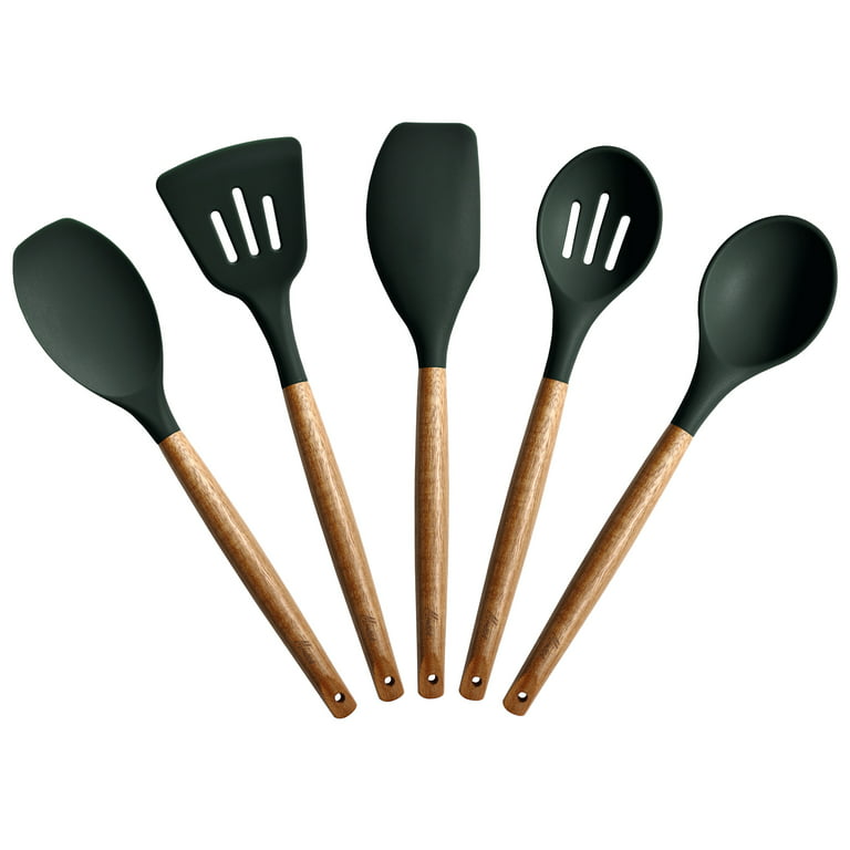 Miusco Non-Stick Silicone Kitchen Utensils Set with Natural Acacia Hard  Wood Handle, 5 Pieces, Grey, BPA Free, Baking, Serving and Cooking Utensils  - Yahoo Shopping