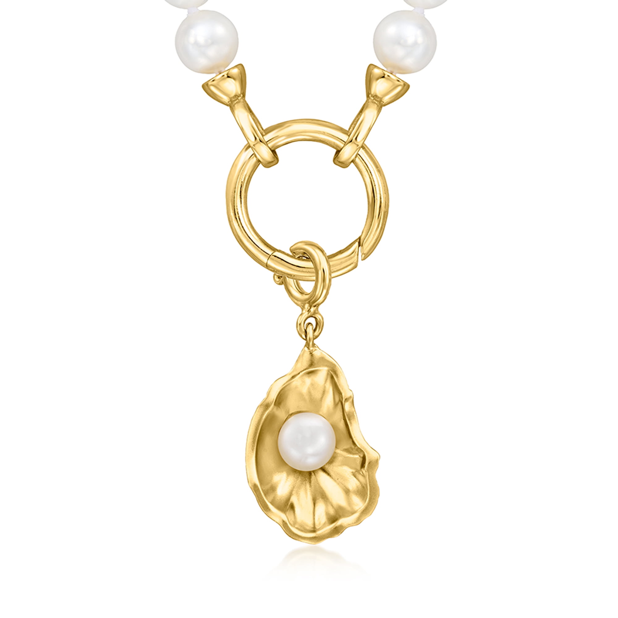 Ross-Simons 5-5.5mm Cultured Pearl Oyster Shell Charm in 18kt Gold Over Sterling, Women's, Adult
