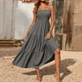 thumbnail image 2 of PENGXIANG Robes d'Été pour Femmes Boho Bretelles Spaghetti Smockées Robes Longues de Plage Sans Manches Robe Maxi Unie, 2 of 9