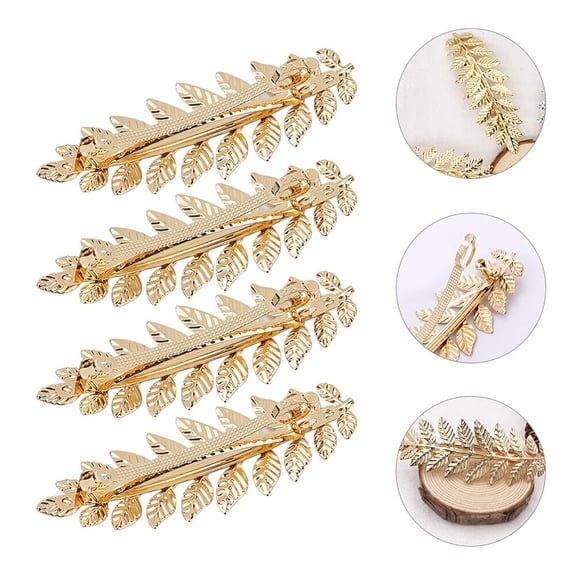 HONMEET Set of 4 Golden Metal Leaf Hair Clips Decorative Barrettes for Thick Hair and Ponytail Styling