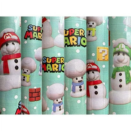 Super Mario Marios and Luigi Wrapping Paper, Holiday Christmas Greetings Party Festive Gift Wrap 20 Sq. Ft. 1 ROLL