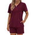 thumbnail image 2 of MOSHU 2 Piece Sets for Women Summer Lounge Short Sets Casual Oversized V Neck Shirts And Shorts Matching Fashion Outfits, 2 of 9