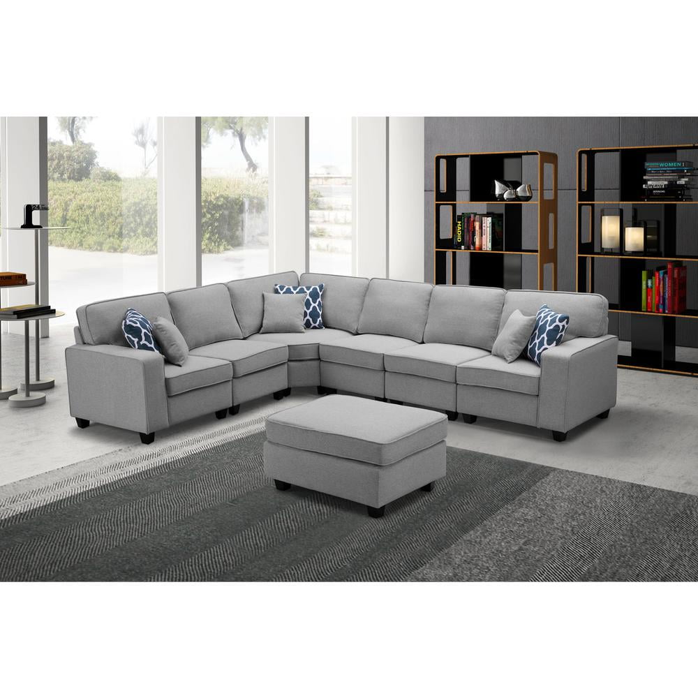 Casanova Light Gray Linen 7Pc Modular L-Shape Sectional Sofa with