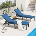 thumbnail image 2 of AECOJOY 2PCS Patio Rattan Lounge Chair Chaise Recliner Back Adjustable Cushioned Blue, 2 of 9