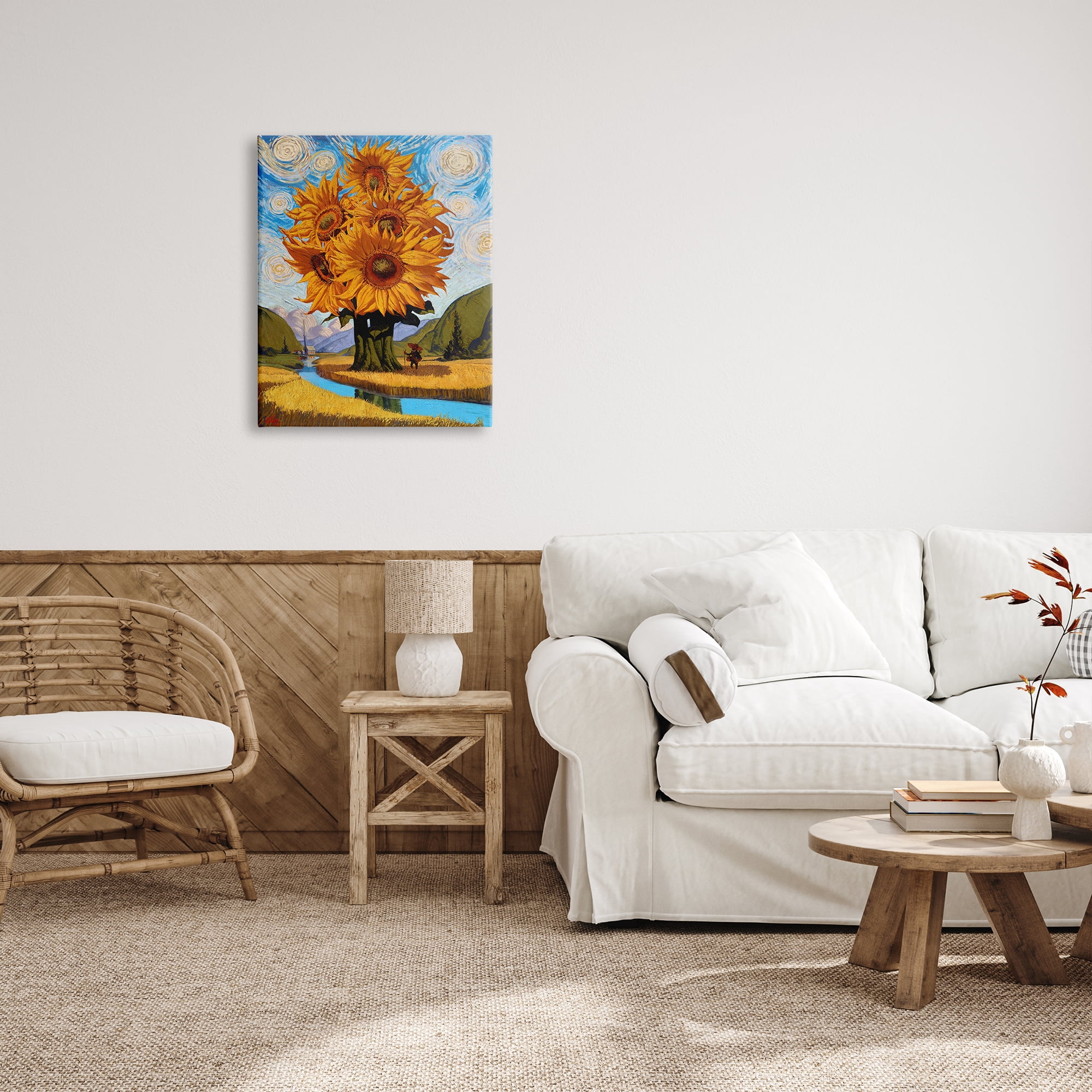 Stupell Industries Giant Sunflower Stalk Country Side Landscape Spiral Sky, 24 x 30, Design by Thomas Fluharty