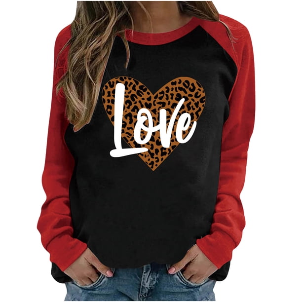 Día de San Valentín Moda Mujer Casual Manga larga O-cuello Patchwork Impreso Señoras Tops Pompotops gfhjh15812