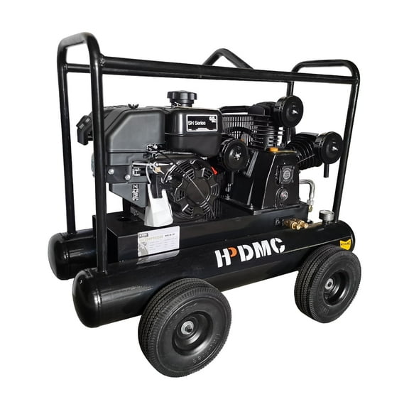 HPDMC Gas Driven Piston Air Compressor 6.5HP - One Stage - 6.5HP Gasoline Engine - 9Gal Tank - 18cfm 115psi - Portable Compressed System