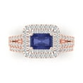 thumbnail image 2 of 3.05ct Brilliant Emerald Cut Tanzanite 18K Rose Gold Halo Solitaire with Accents Engagement Bridal Wedding Ring Band Set size 4, 2 of 7