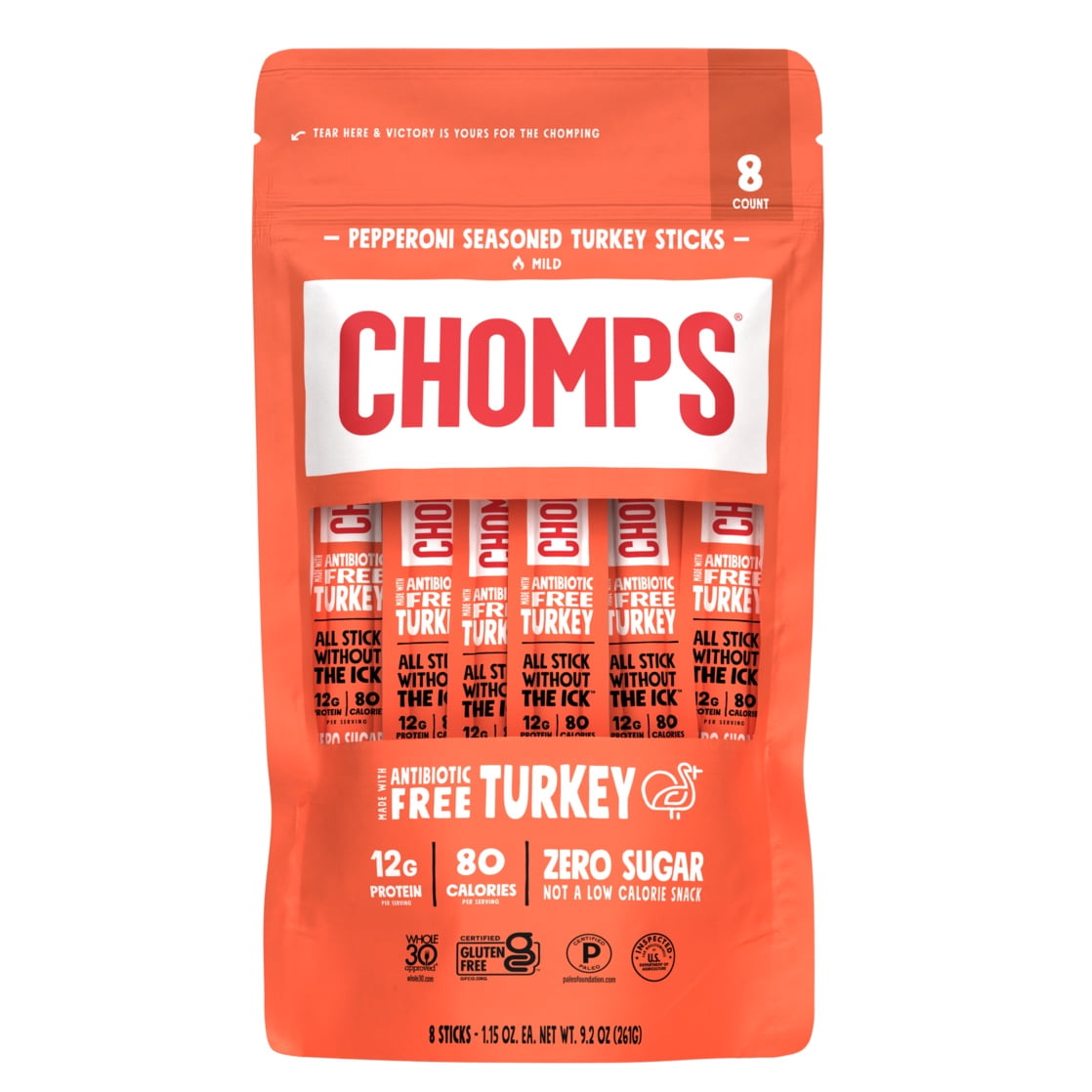 (4 pack) Chomps Antibiotic Free Pepperoni Turkey 8Count, 1.15oz Sticks