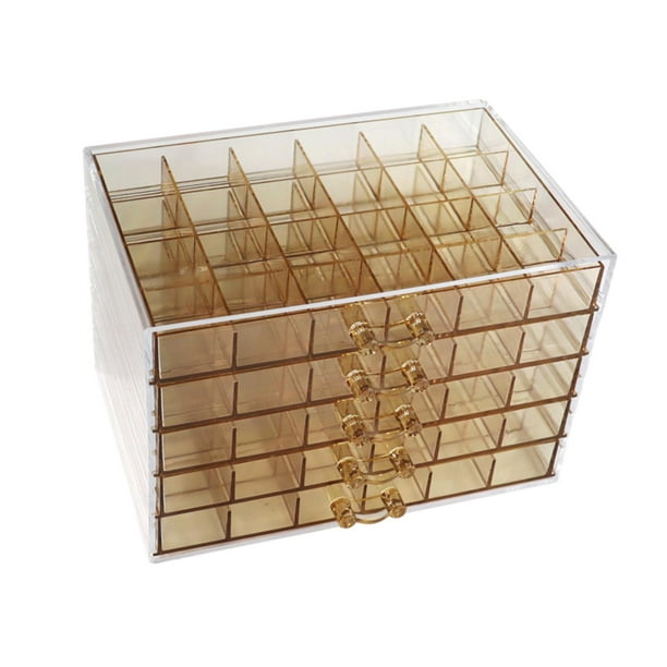 Caja de almacenamiento de joyas de acrílico con purpurina y diamantes de imitación para decoración de uñas, 120 unidades marrón claro