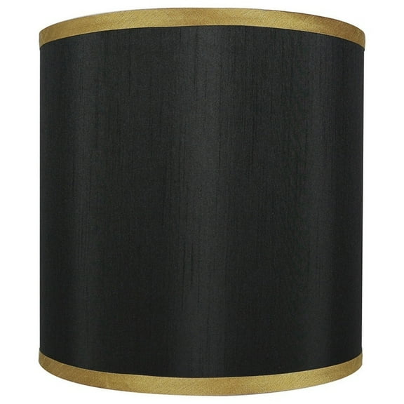 Faux Silk Drum Lamp Shade, 8" to 14" Bottom Size Black with Gold Trim 10"