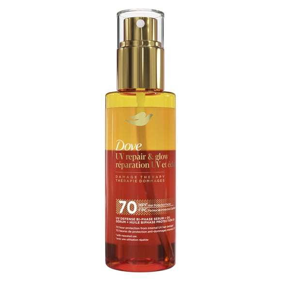 Dove Damage Therapy Defense Bi-Phase Serum + Oil for 70 Hour Hair Protection, UV Repair & Glow with Ferulic Serum