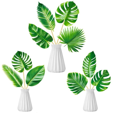 14pcs Palm Leaf PriNst Centerpiece Sticks Tropical Party Decorations for Table Green Leaves Theme Centerpieces Hawaiian Luau Party Decorations for Summer Jungle Theme Party Baby Shower Supplies