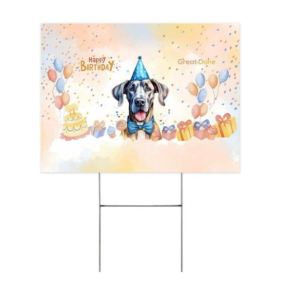 Watercolor Great Dane Happy Birthday Celebration Balloons Gift Party Yard Sign Danes Dog Lover Gifts Outdoor Home Lawn Garden Porch Decor - 00028