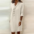 thumbnail image 5 of Women's Midi Dress V-Neck Ruffle Trim 3/4 Sleeve Shift Dresses with PocketsCasual Office Everyday Dresses for Women Beige 2XL, 5 of 9