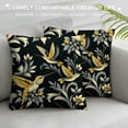 thumbnail image 3 of Ullo0ord Golden Hummingbird Pattern Pillow Cover Cute Bird Square Throw Pillow Cover for Teens Adult Bedroom Decor Black Leaves Modern Plant Decorative Cushion Cover 24x24in, 3 of 5