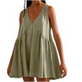 thumbnail image 3 of Womens Summer Dresses Womens Summer Sleeveless Mini Dress Casual Loose Solid-Neck Pullover Sundress Flowy Beach Dress With Pocket Pleated Dresses Gift for Her Size S-2XL, 3 of 8