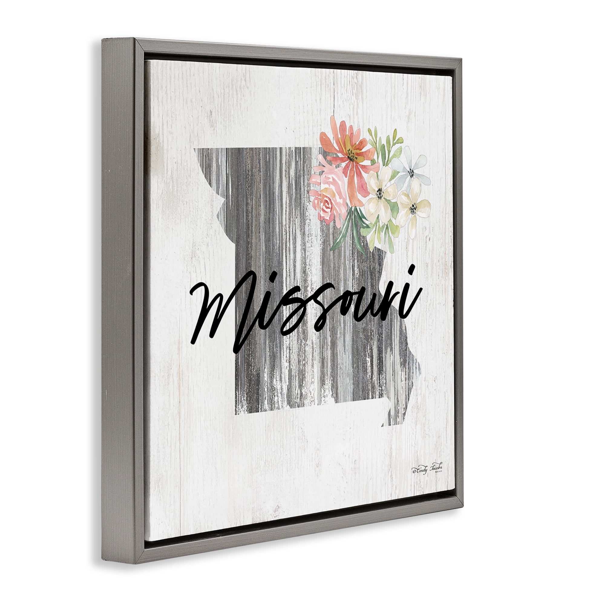 Stupell Industries Shabby Chic Missouri Botanical & Floral Painting Gray Floater Framed Canvas Art Print Wall Art, 25 x 25