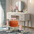 thumbnail image 6 of Velvet Round Storage Ottoman, Modern Foot Stool Vanity Stool with Metal Legs & Tray Top Coffee Table, Ottoman with Storage for Living Room Bedroom (Pumpkin), 6 of 7