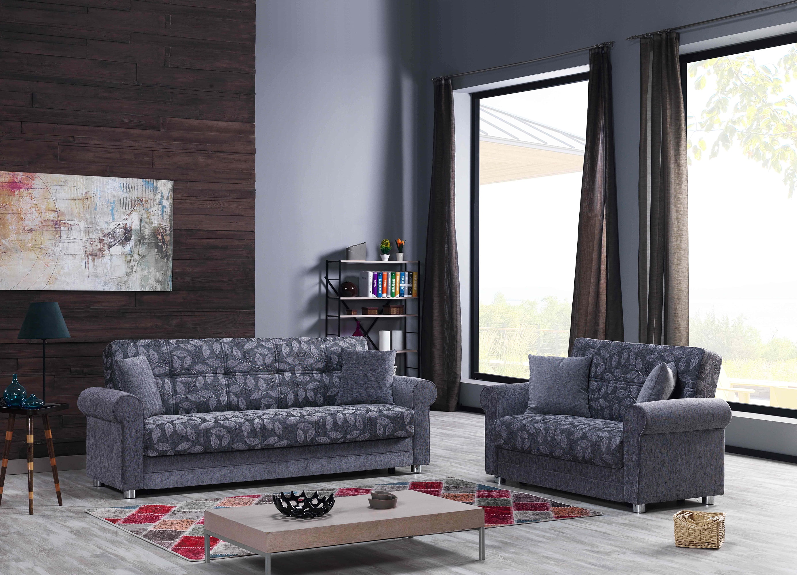 Ottomanson Convertible Sleeper Loveseat with Hidden Storage, Firm Seating, Gray