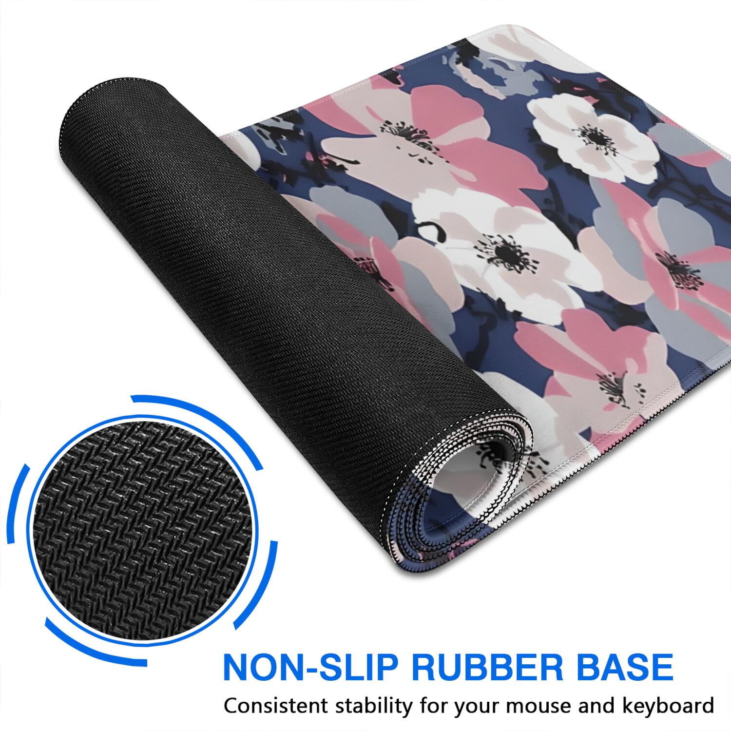Long Mouse Pads for Desk,Pioneer Flower Floral Print Pattern Desk Mats on Top Of Desks, Desk Mouse Pad Extra Large with 3mm Non-Slip Base and Stitched Edge for Gaming,Office,Work,Home 35.4"x15.7"