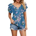 thumbnail image 1 of Camisa De Viaje Camiseta informal de mujer con cuello en V suave y manga corta para ir de compras (Lake Blue S) Cgtredaw Para estrenar, 1 of 1