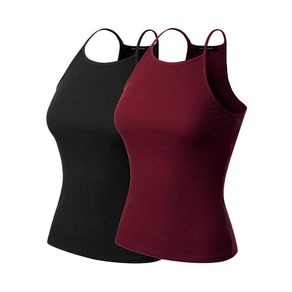 Made by Olivia Women's 2-Pack Halter Neck Ribbed Tank Top
